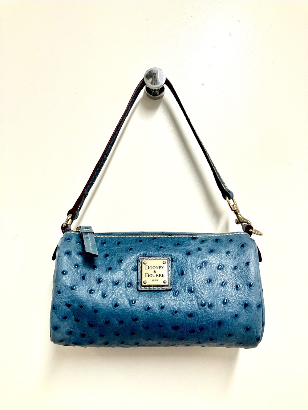 Dooney & Bourke Denim color Ostrich-Embossed Leather Barrel Bag